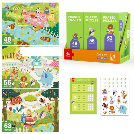 Bean Kids - 3+ Big Pieces Staged Puzzles 1 Set 3 Boxes - Countryside Animals 1+ 大塊進階式拼圖1套3盒 - 動物戶外樂園